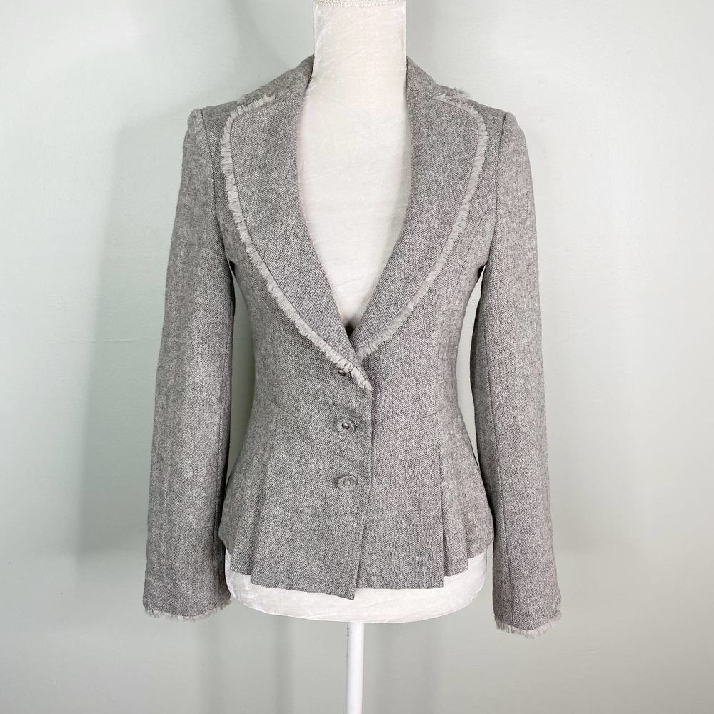 WHBM Blazer 4 Gray Fringe Wool Blend